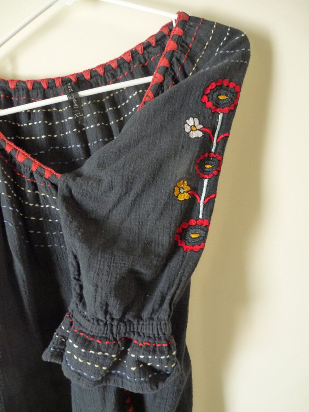 Banjara embroidered black Boho blouse cotton folk XL - Picture 5 of 6